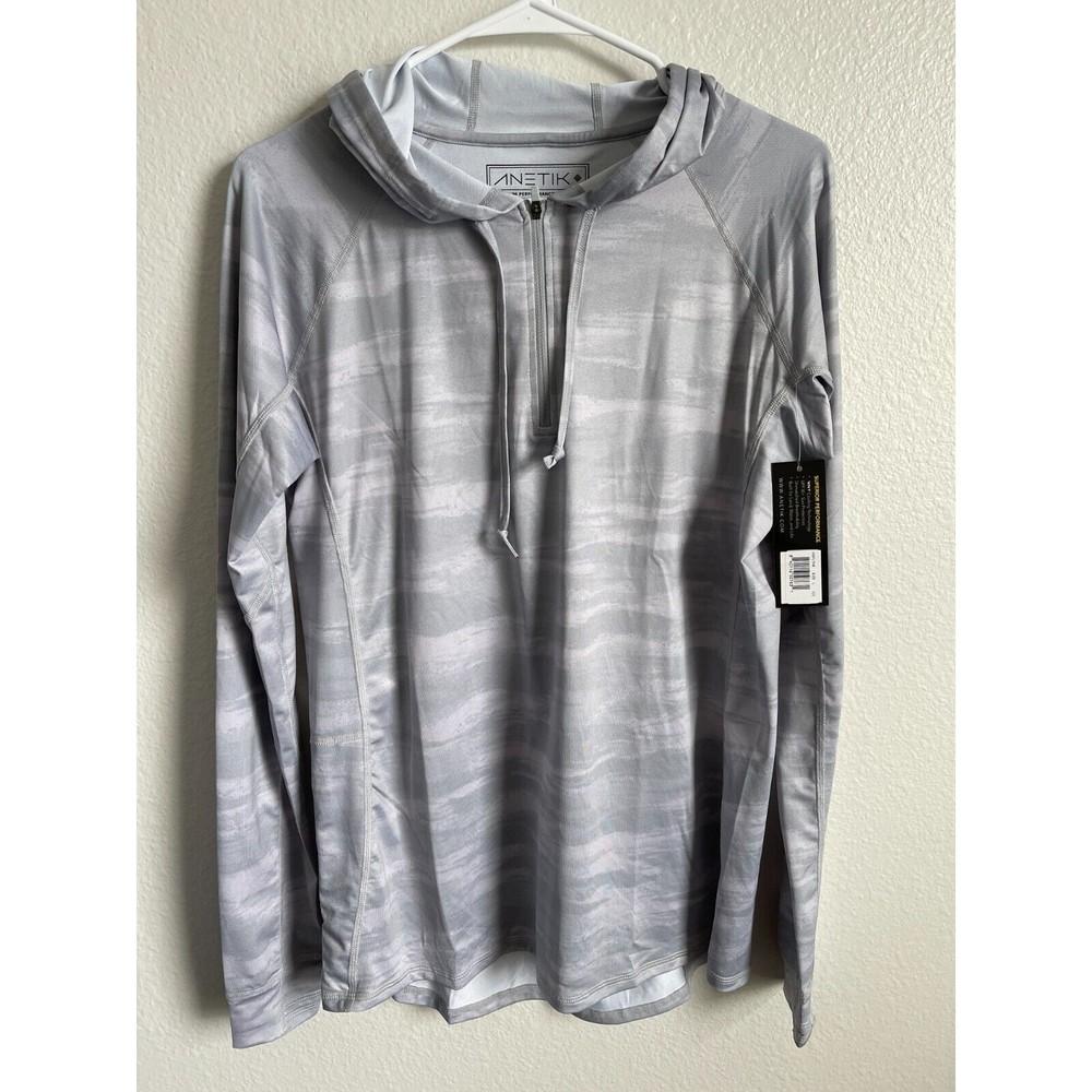 Anetik Remix Tech Hoody 1/2 Zip Ice Camo Sz Large L Grey UPF Hooded Shirt